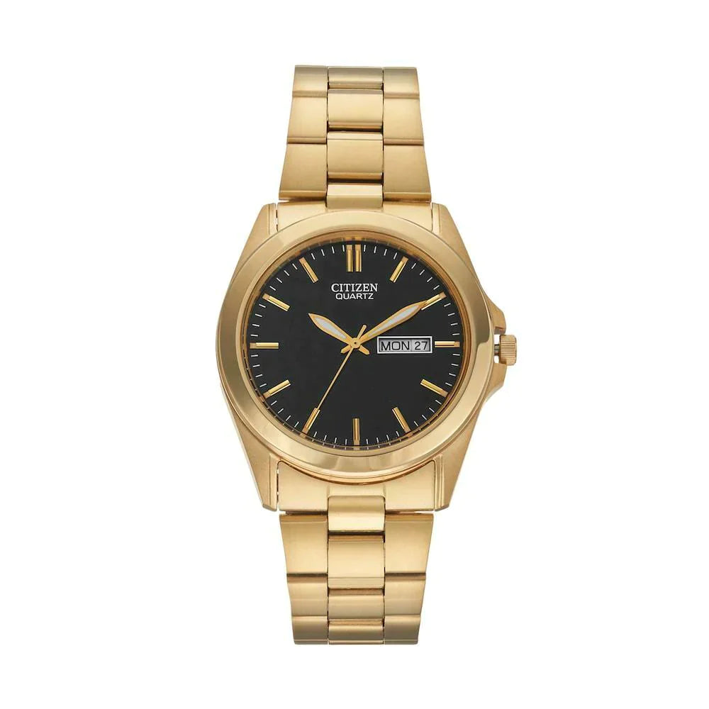 Citizen men Quartz Gold-Tone Watch with Black Dial