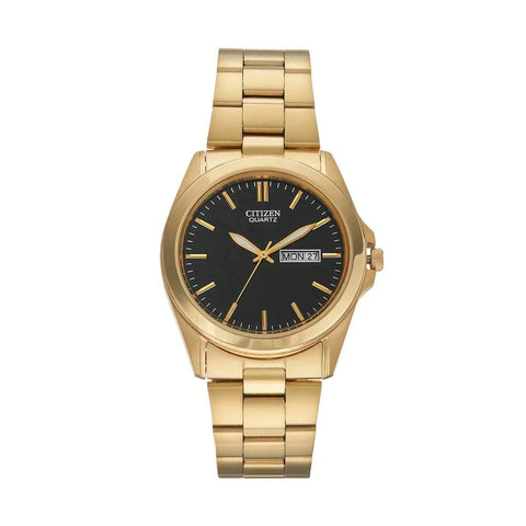 Citizen men Quartz Gold-Tone Watch with Black Dial