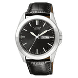 Citizen men Black Dial Black Leather Watch