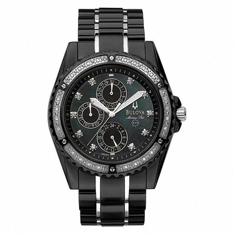 Bulova men Marine Star Diamond Accent Two-Tone Watch with Black Mother-of-Pearl Dial