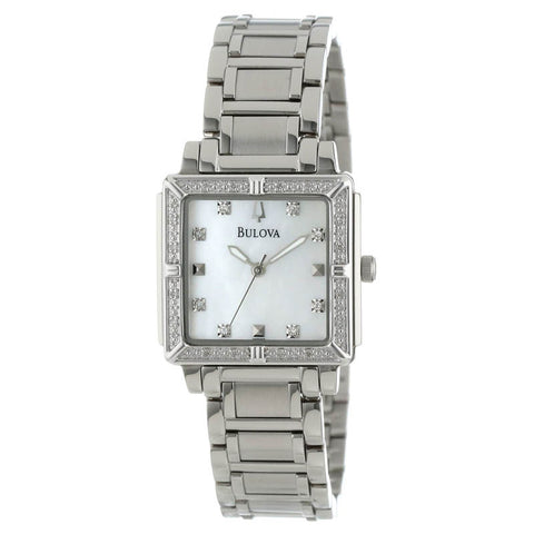 Bulova woman Stainless Steel and Mother-of-Pearl Diamond-Accented Watch