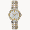 woman' Citizen Eco-Drive® Silhouette Crystal Accent Rose-Tone Watch with Mother-of-Pearl Dial