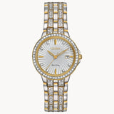 woman' Citizen Eco-Drive® Silhouette Crystal Accent Rose-Tone Watch with Mother-of-Pearl Dial