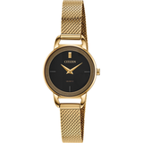 woman' Citizen Quartz Gold-Tone Mesh Watch with Black Dial