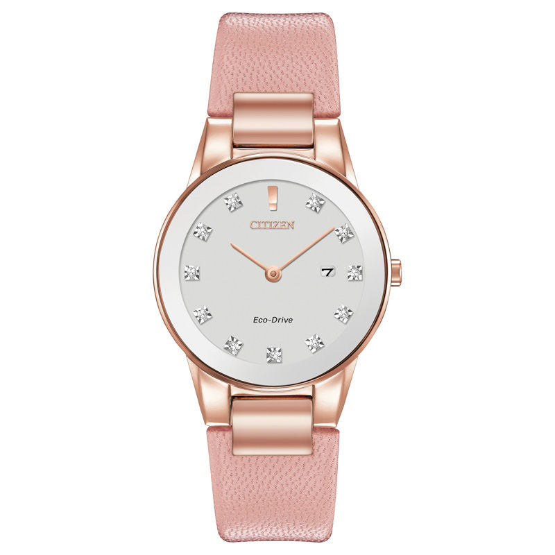 Citizen woman' Exclusive Citizen Eco-Drive® Axiom Diamond Rose-Tone Strap Watch with Silver-Tone Dial