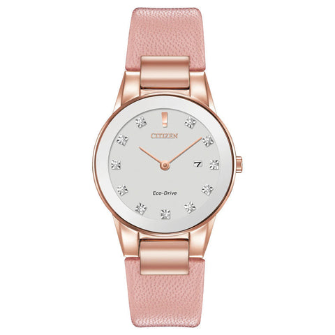 Citizen woman' Exclusive Citizen Eco-Drive® Axiom Diamond Rose-Tone Strap Watch with Silver-Tone Dial