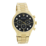 men Bulova Chronograph Diamond Accent Gold-Tone Watch with Black Dial