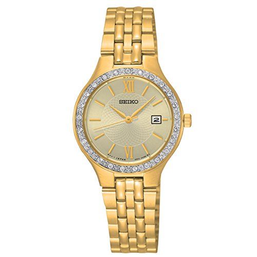 Seiko woman Quartz Crystal Accents Gold Tone Stainless Steel Watch