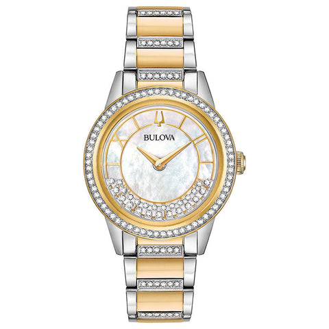 Bulova Crystal Turnstyle Mother of Pearl Dial Two-Tone woman Watch