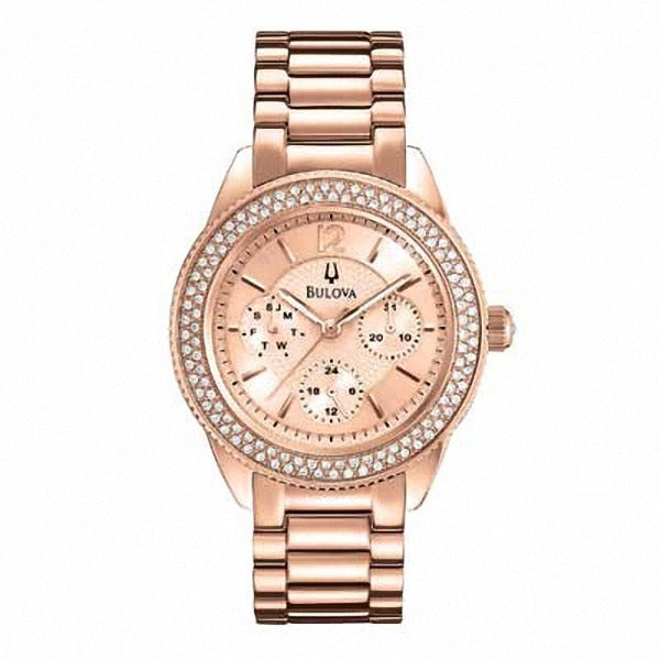 Bulova Boyfriend woman Crystal Rose Gold Bracelet Quartz Watch