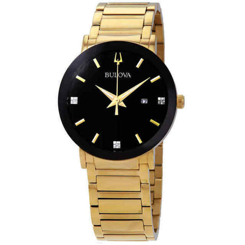 Bulova men Modern Diamond Accent Gold-Tone Watch with Black Dial - 97D116