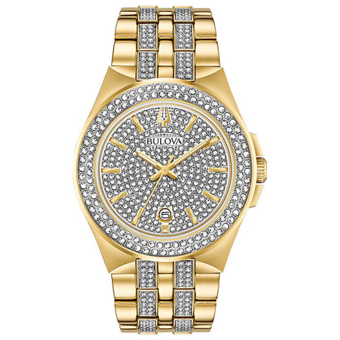 men Exclusive Bulova Crystal Accent Gold-Tone PVD Watch