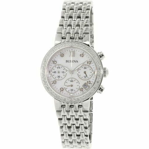 Bulova woman Diamond Steel Bracelet Pearl Chronograph Watch