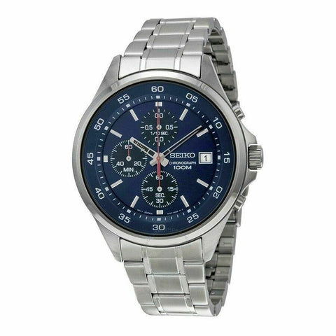 Seiko Chronograph Blue Black Dial Stainless Steel men Watch
