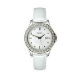 Seiko woman Leather Brushed Silver-Tone Dial Watch #SXDF93