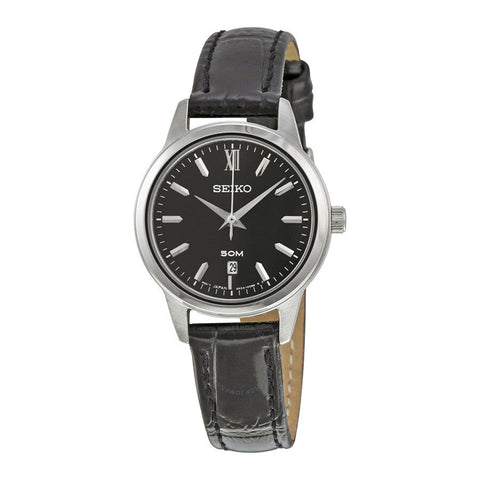 Seiko Black Dial Black Leather woman Watch