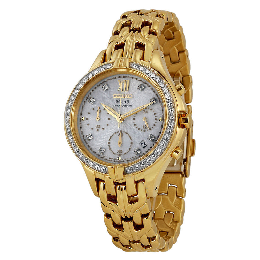 Seiko Solar Excelsior Chronograph Silver Dial Gold-tone woman Watch SSC876