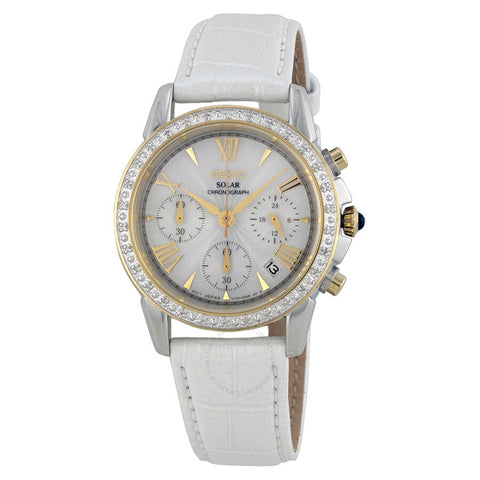 Seiko Le Grand Sport Solar Chronograph White Dial White Leather woman Watch SSC878