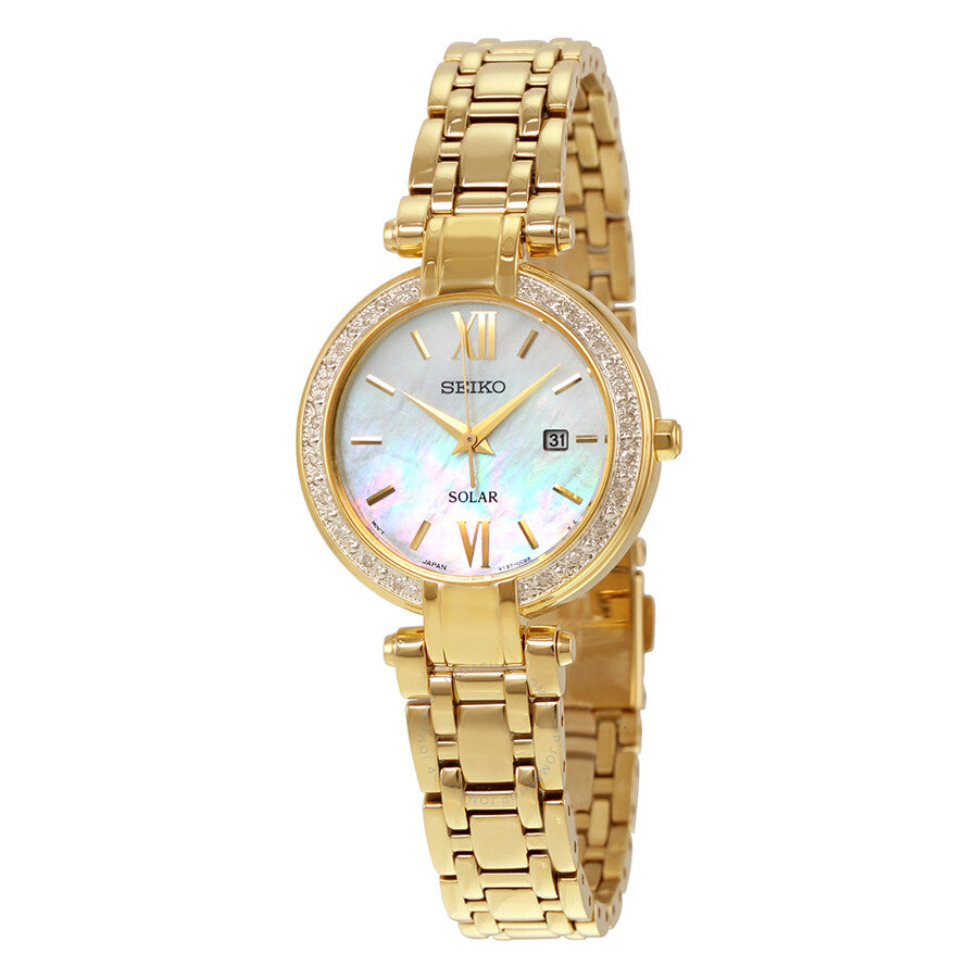 Seiko Solar Mother of Pearl Dial Yellow Gold-tone woman Watch SUT182