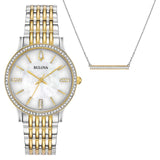Bulova woman Crystal Accent Two-Tone Watch and Necklace Boxed Set