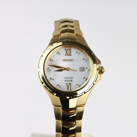 Seiko woman Coutura Gold-tone Stainless Steel Diamond Accent Solar Watch - SUT310