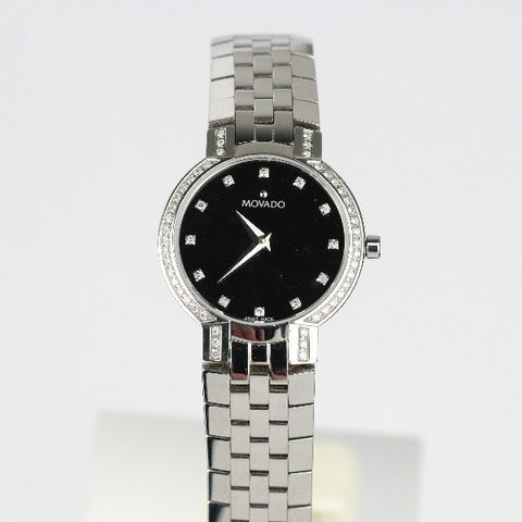 Movado Faceto Diamond Black Dial Stainless Steel woman Watch - 605586