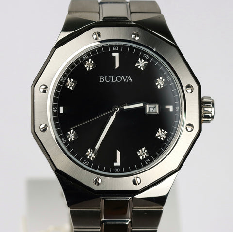 Bulova men Marine Star Diamond Accented Stainless Steel Bracelet Watch -98D103